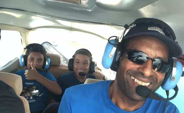 Martinique seen from the sky at the controls of a plane